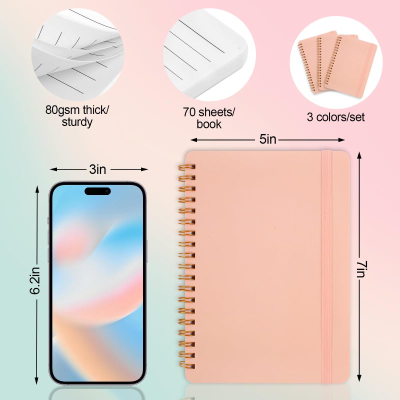 Utron 3 Pcs Small Spiral Notebook 5X7  Notebooks For Note Taking  Pink Spiral Journal Notebook  Work Notebook Small Notebooks 5X7 With Strap  Cute Notebooks For Women 70 Sheets/Note Books - Image 2