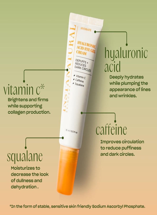 InstaNatural Hyaluronic Acid Eye Gel Cream, Hydrating Under Eye Cream for Women & Men, Decreases Puffiness, Dark Circles and Wrinkles, with Vitamin C, Caffeine, Squalane & Peptides, 0.5 Fl Oz - Image 3