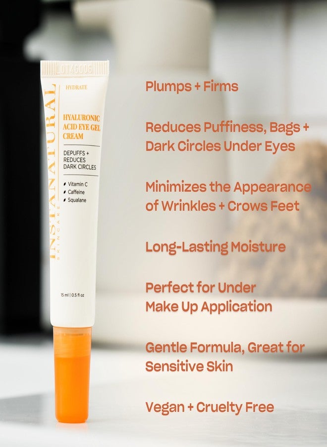 InstaNatural Hyaluronic Acid Eye Gel Cream, Hydrating Under Eye Cream for Women & Men, Decreases Puffiness, Dark Circles and Wrinkles, with Vitamin C, Caffeine, Squalane & Peptides, 0.5 Fl Oz - Image 2