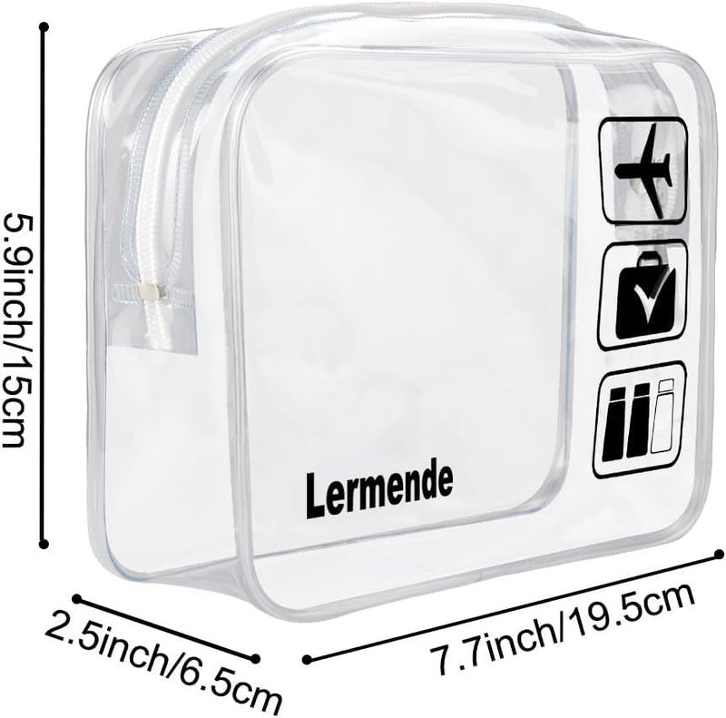 Lermende 2pcs/pack Clear Toiletry Bag TSA Approved Travel Carry On Airport Airline Quart Sized 3-1-1 Compliant Bag Make-up Pouch Kit (Clear) - Image 2