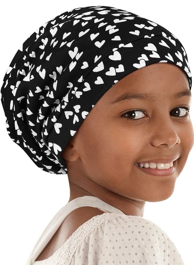 Kids Satin Lined Hat Slouchy Beanie Sleep Hair Wrap for Curly Hair Girls Off-White