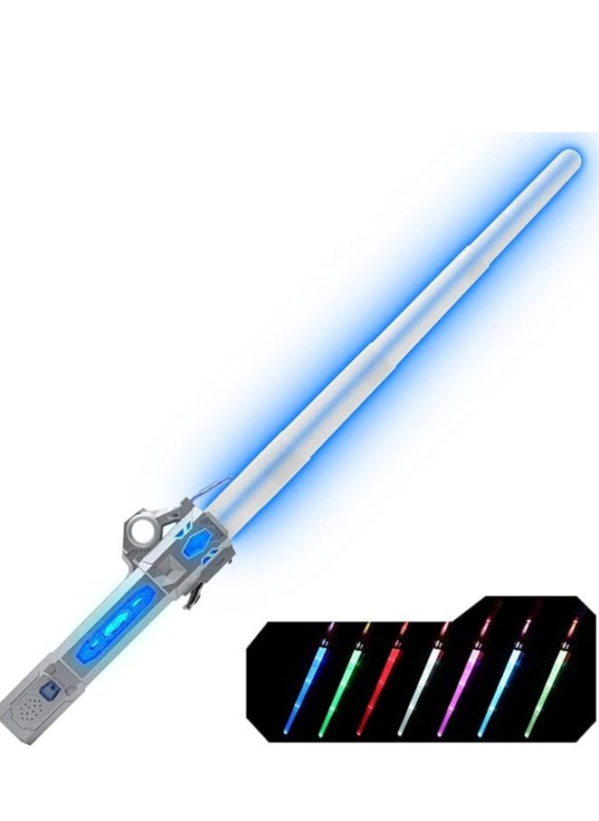 null - Light Up Saber for Kids Adults, Dual Light Sword RGB 7 Colours Changeable with 3 Modes FX Sound, Expandable LED Dual Swords Set for Galaxy War Fighter Warriors,  (Silver) - Image 1
