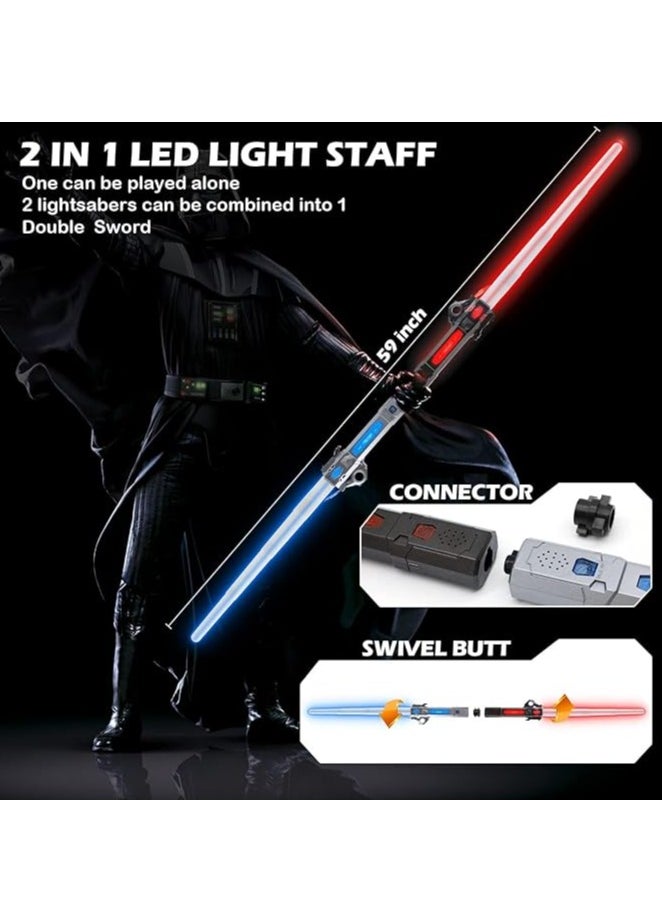 null - Light Up Saber for Kids Adults, Dual Light Sword RGB 7 Colours Changeable with 3 Modes FX Sound, Expandable LED Dual Swords Set for Galaxy War Fighter Warriors,  (Silver) - Image 1