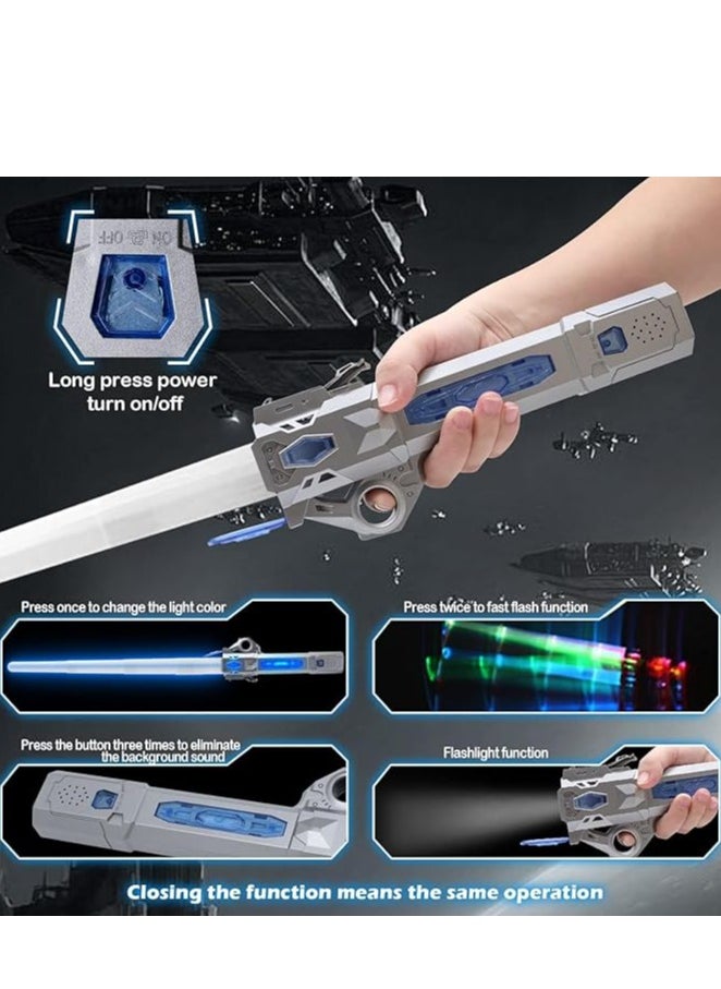 null - Light Up Saber for Kids Adults, Dual Light Sword RGB 7 Colours Changeable with 3 Modes FX Sound, Expandable LED Dual Swords Set for Galaxy War Fighter Warriors,  (Silver) - Image 1
