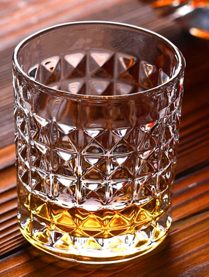 PrimeWorld Diamond European Design Crystal Whiskey Glasses Set of 6 pcs- 300 ml Bar Glass for Drinking Bourbon, Whisky, Scotch, Cocktails, Cognac- Old Fashioned Cocktail Tumblers - Image 3