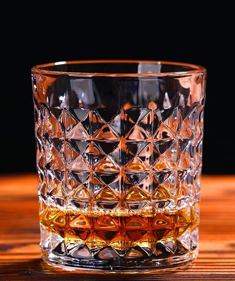 PrimeWorld Diamond European Design Crystal Whiskey Glasses Set of 6 pcs- 300 ml Bar Glass for Drinking Bourbon, Whisky, Scotch, Cocktails, Cognac- Old Fashioned Cocktail Tumblers - Image 1