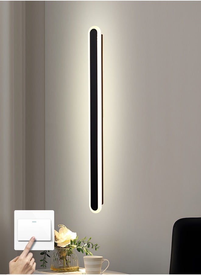 YATAI LIGHTING مصباح جداري داخلي حديث LED قابل للتعتيم شريط طويل 3 ألوان قابل للتعديل شريط شمعدان خافت لأعلى لأسفل مصباح أكريليك ألومنيوم تركيبات إضاءة لغرفة النوم وغرفة المعيشة سلالم الفندق (أسود، 600 سم 23 وات) (60 سم) 