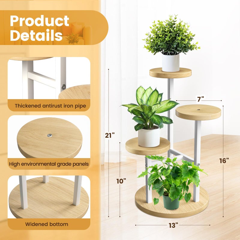 GEEBOBO 3 Tier Plant Stand Indoor, Metal Wood Plant Stands For Indoor Plants Multiple, Corner Tiered Flower Plants Shelf Stand for Living Room Bedroom, White - Image 2