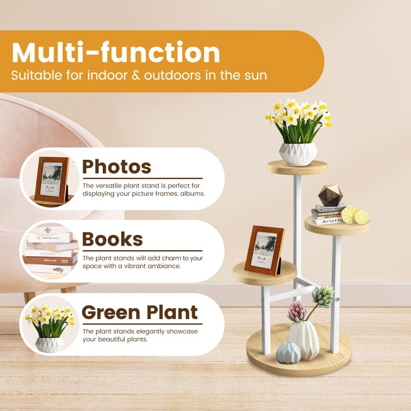 GEEBOBO 3 Tier Plant Stand Indoor, Metal Wood Plant Stands For Indoor Plants Multiple, Corner Tiered Flower Plants Shelf Stand for Living Room Bedroom, White - Image 5