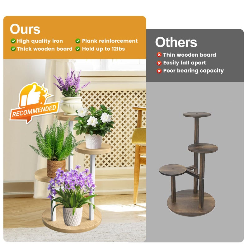 GEEBOBO 3 Tier Plant Stand Indoor, Metal Wood Plant Stands For Indoor Plants Multiple, Corner Tiered Flower Plants Shelf Stand for Living Room Bedroom, White - Image 3