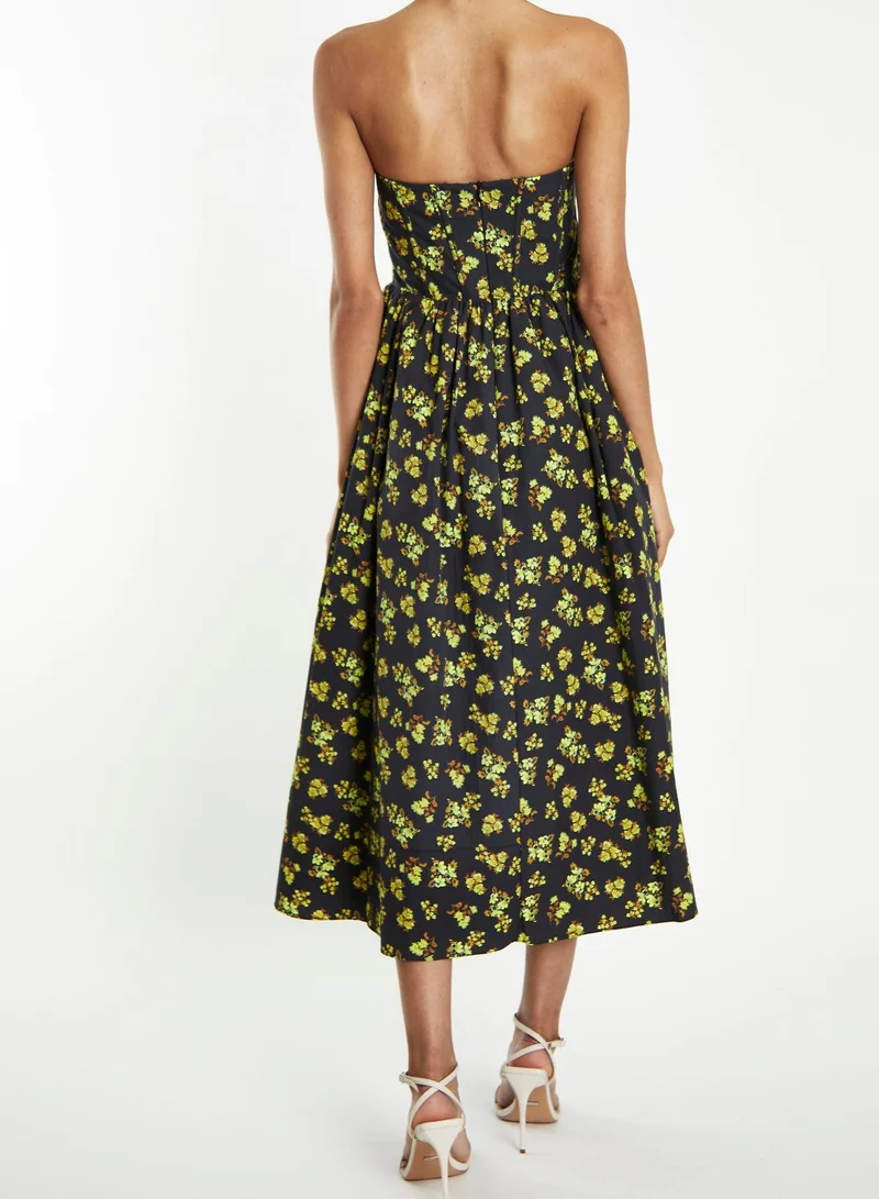 ترو ديكادينس Henrietta Navy-Yellow-Ditsy-Floral Strapless Corset Midi-Dress