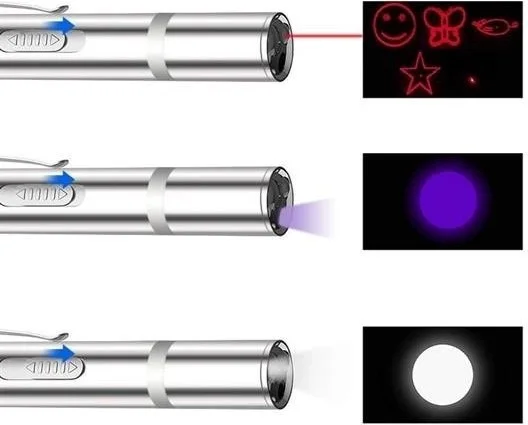 Lisinya USB Rechargeable 3 in 1 Red Light + White LED Torch Light + UV Flashlight Cat Laser