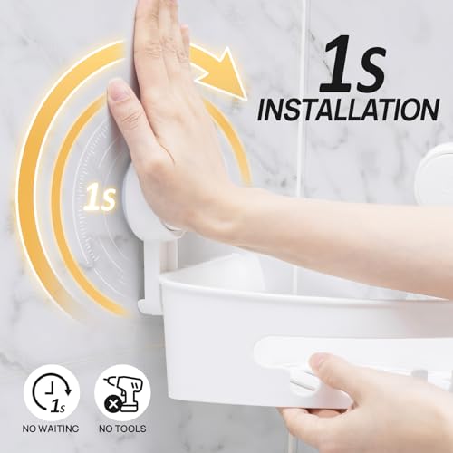 LEVERLOC Corner Shower Caddy Suction Cup, shower shelves suction cup, 2 Pack Basket Powerful Bathroom, Waterproof & Oil-proof Organizer for Kitchen, No-Drilling Removable - Image 2