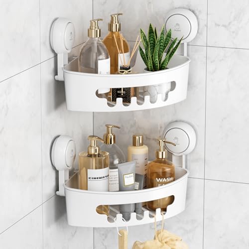 LEVERLOC Corner Shower Caddy Suction Cup, shower shelves suction cup, 2 Pack Basket Powerful Bathroom, Waterproof & Oil-proof Organizer for Kitchen, No-Drilling Removable - Image 1