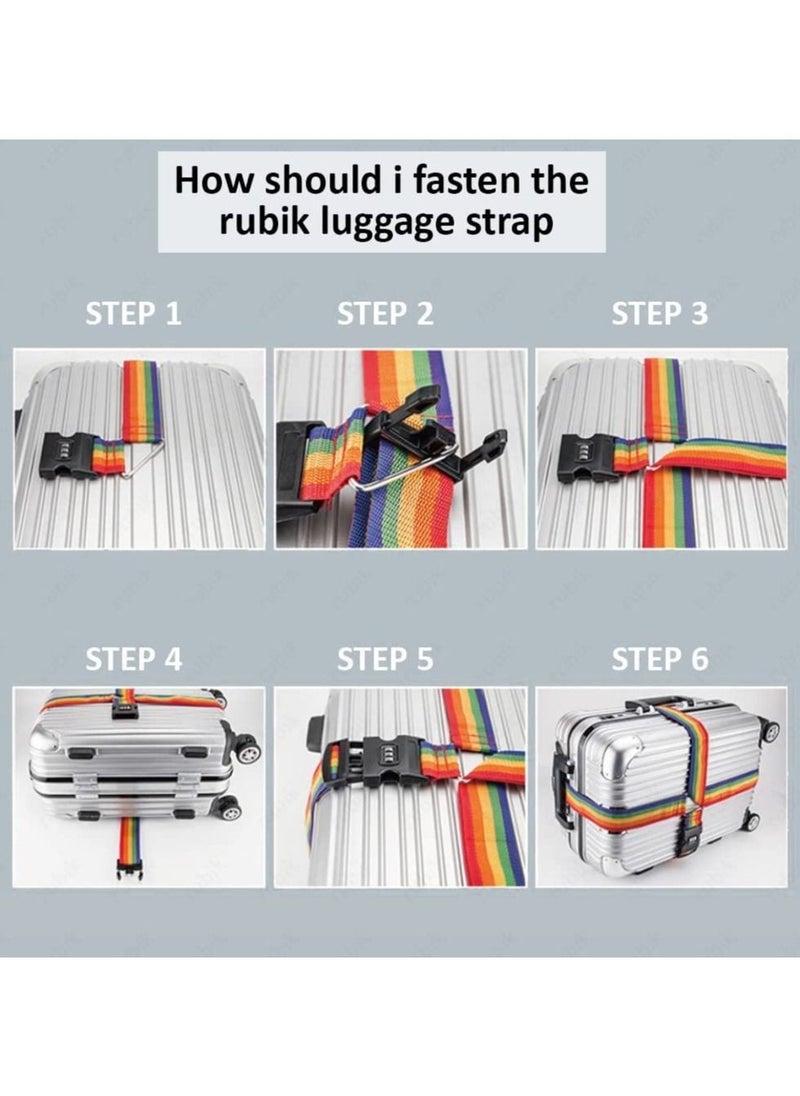 Rubik - Cross Luggage Strap with Password, 150 Inch Adjustable Heavy Duty Travel Packing Belt for Bag Baggage Suitcase Safety (1 Pack) Blue/Grey - Image 1
