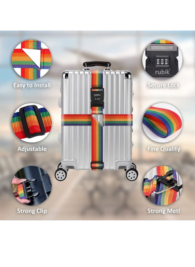 Rubik - Cross Luggage Strap with Password, 150 Inch Adjustable Heavy Duty Travel Packing Belt for Bag Baggage Suitcase Safety (1 Pack) Blue/Grey - Image 1