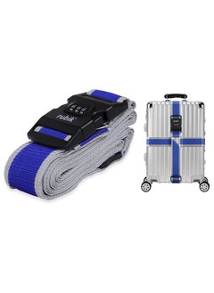 Rubik Cross Luggage Strap with Password, 150 Inch Adjustable Heavy Duty Travel Packing Belt for Bag Baggage Suitcase Safety (1 Pack) Blue/Grey  - Image 1