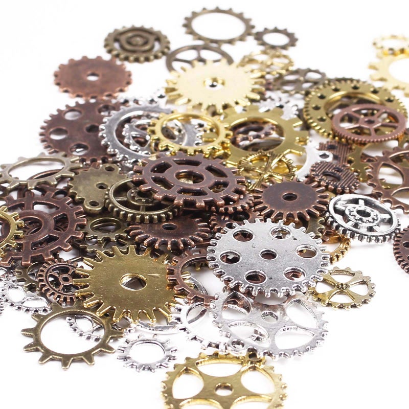 BIHRTC 100 Gram DIY Assorted Color Antique Metal Steampunk Gears Charms Pendant Clock Watch Wheel Gear for Crafting Jewelry Making Accessory