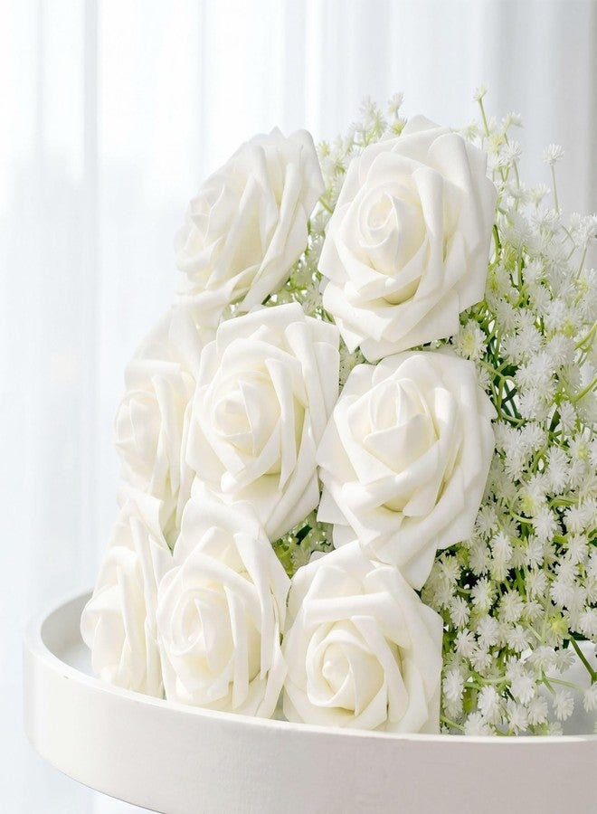 Bribay 68Pcs Babys Breath Artificial Flowers Mixed with White Roses with Stems, Real Looking Ivory Roses & White Gypsophila Bouquet for Wedding Centerpieces Bridal Shower Vase Home & Outdoor Decor - Image 5