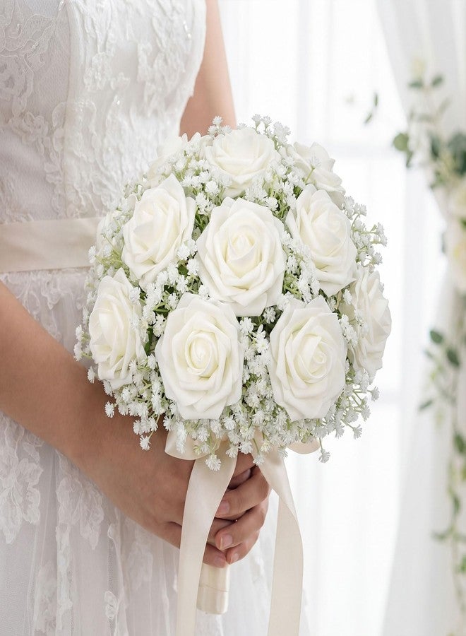 Bribay 68Pcs Babys Breath Artificial Flowers Mixed with White Roses with Stems, Real Looking Ivory Roses & White Gypsophila Bouquet for Wedding Centerpieces Bridal Shower Vase Home & Outdoor Decor - Image 3