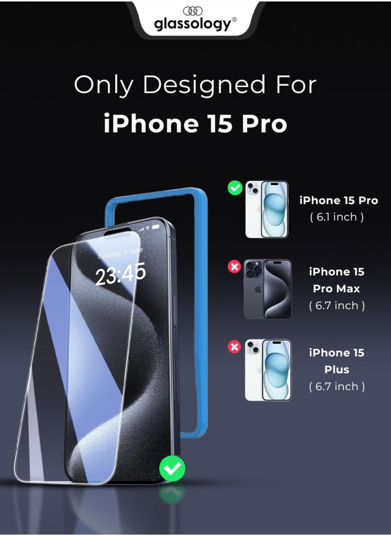 glassology iPhone 15 Pro Premium Clear Screen Protector 9H Tempered Glass with Easy Installation Kit Bubble Free Scratch Resistant Anti Fingerprint  - Image 1