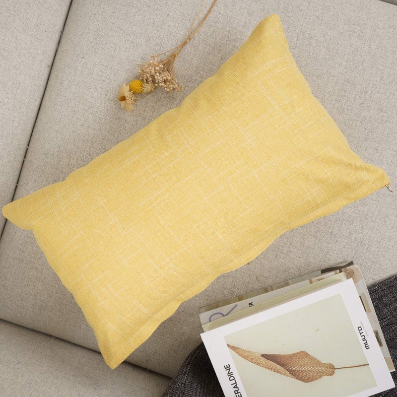 YOUR SMILE Solid Color Oblong Rectangle Decorative Linen Throw Pillow Case Cushion Cover Lumbar Pillowcase for Couch Sofa Bed,12 x 20 Inches,Yellow - Image 3
