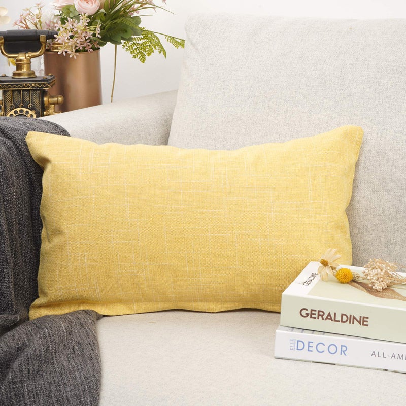 YOUR SMILE Solid Color Oblong Rectangle Decorative Linen Throw Pillow Case Cushion Cover Lumbar Pillowcase for Couch Sofa Bed,12 x 20 Inches,Yellow - Image 2