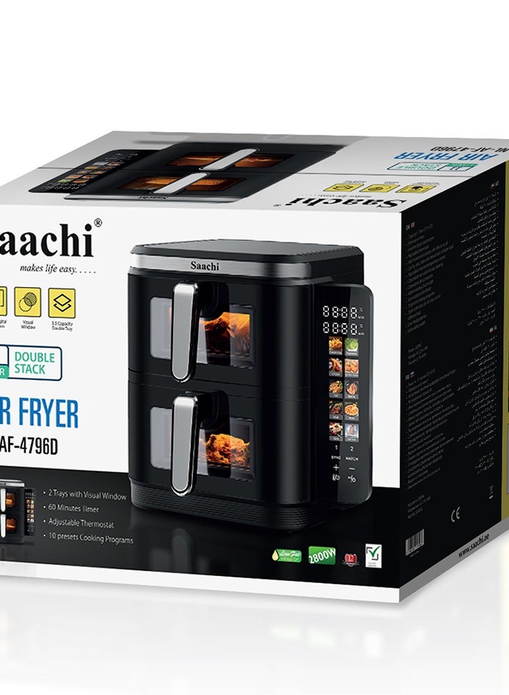 Saachi 11L Digital Air Fryer – 10 Pre-Set Programs, Dual Pots, Adjustable Temperature & Timer, Non-Stick Baskets, and Overheat Protection for Healthier Cooking 11 L 2800 W NL-AF-4796D-BK Black - Image 5