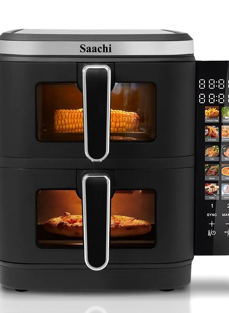 Saachi 11L Digital Air Fryer – 10 Pre-Set Programs, Dual Pots, Adjustable Temperature & Timer, Non-Stick Baskets, and Overheat Protection for Healthier Cooking 11 L 2800 W NL-AF-4796D-BK Black - Image 1
