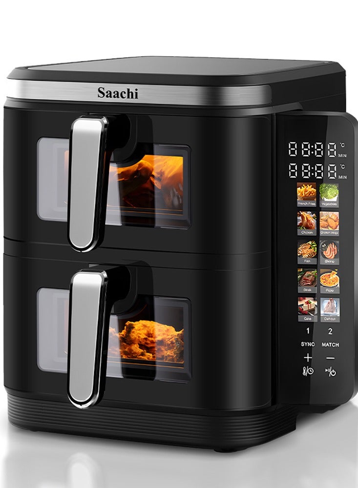 Saachi 11L Digital Air Fryer – 10 Pre-Set Programs, Dual Pots, Adjustable Temperature & Timer, Non-Stick Baskets, and Overheat Protection for Healthier Cooking 11 L 2800 W NL-AF-4796D-BK Black - Image 2