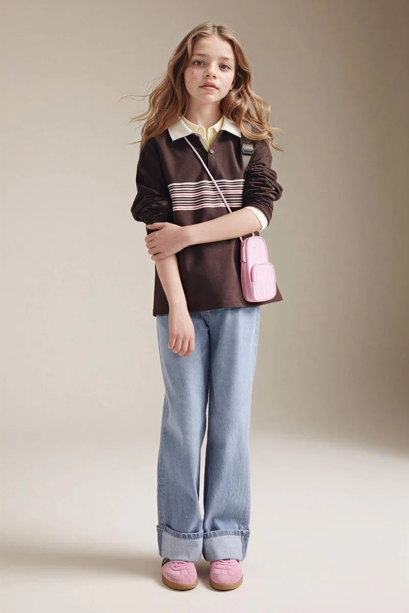DeFacto Girl Polo Neck Printed T-Shirt