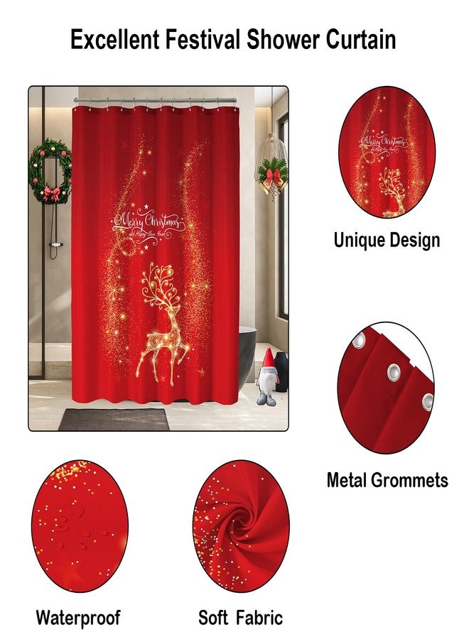 YOSTEV Red Christmas Elk Shower Curtains for Bathroom, Reindeer Winter Xmas Happy New Year Holiday Fabric Bath Home Decor 72x72 Inch - Image 3