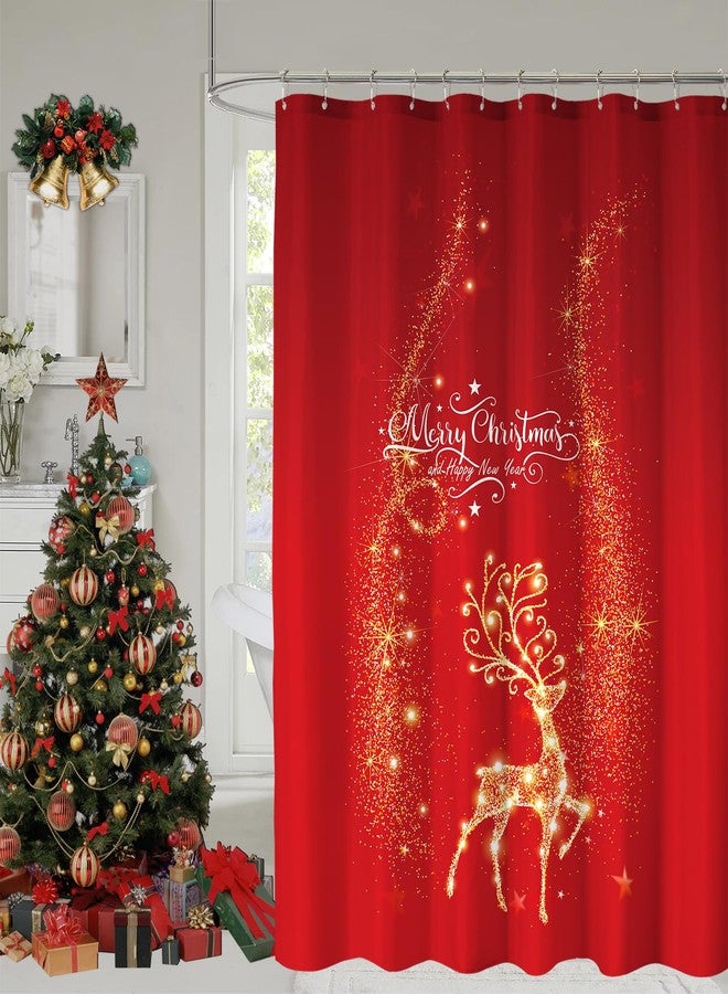 YOSTEV Red Christmas Elk Shower Curtains for Bathroom, Reindeer Winter Xmas Happy New Year Holiday Fabric Bath Home Decor 72x72 Inch - Image 1