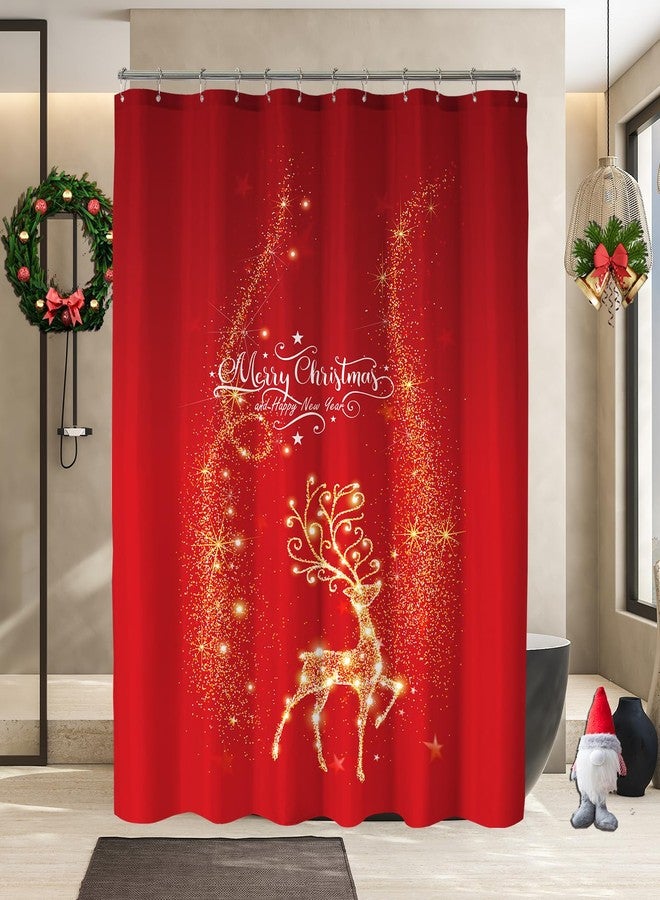 YOSTEV Red Christmas Elk Shower Curtains for Bathroom, Reindeer Winter Xmas Happy New Year Holiday Fabric Bath Home Decor 72x72 Inch - Image 2