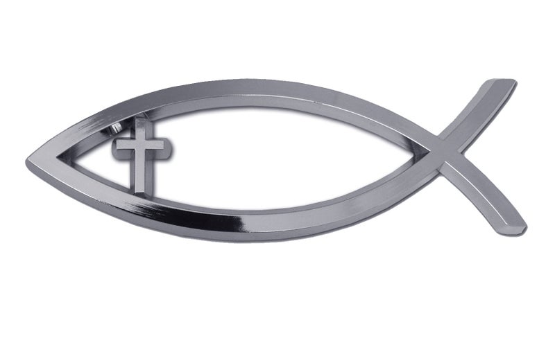 Elektroplate Christian Fish with Cross OEM Chrome Emblem for Cars, Trucks, and All Auto | Universal Fit at 4" x 1.4" | Weatherproof - Image 1