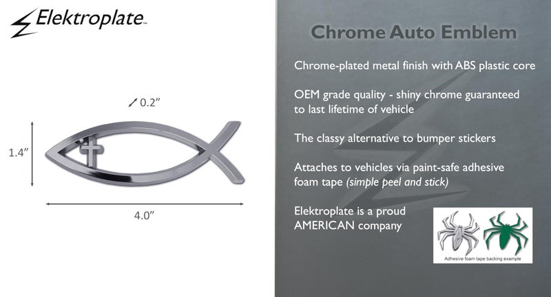 Elektroplate Christian Fish with Cross OEM Chrome Emblem for Cars, Trucks, and All Auto | Universal Fit at 4" x 1.4" | Weatherproof - Image 3