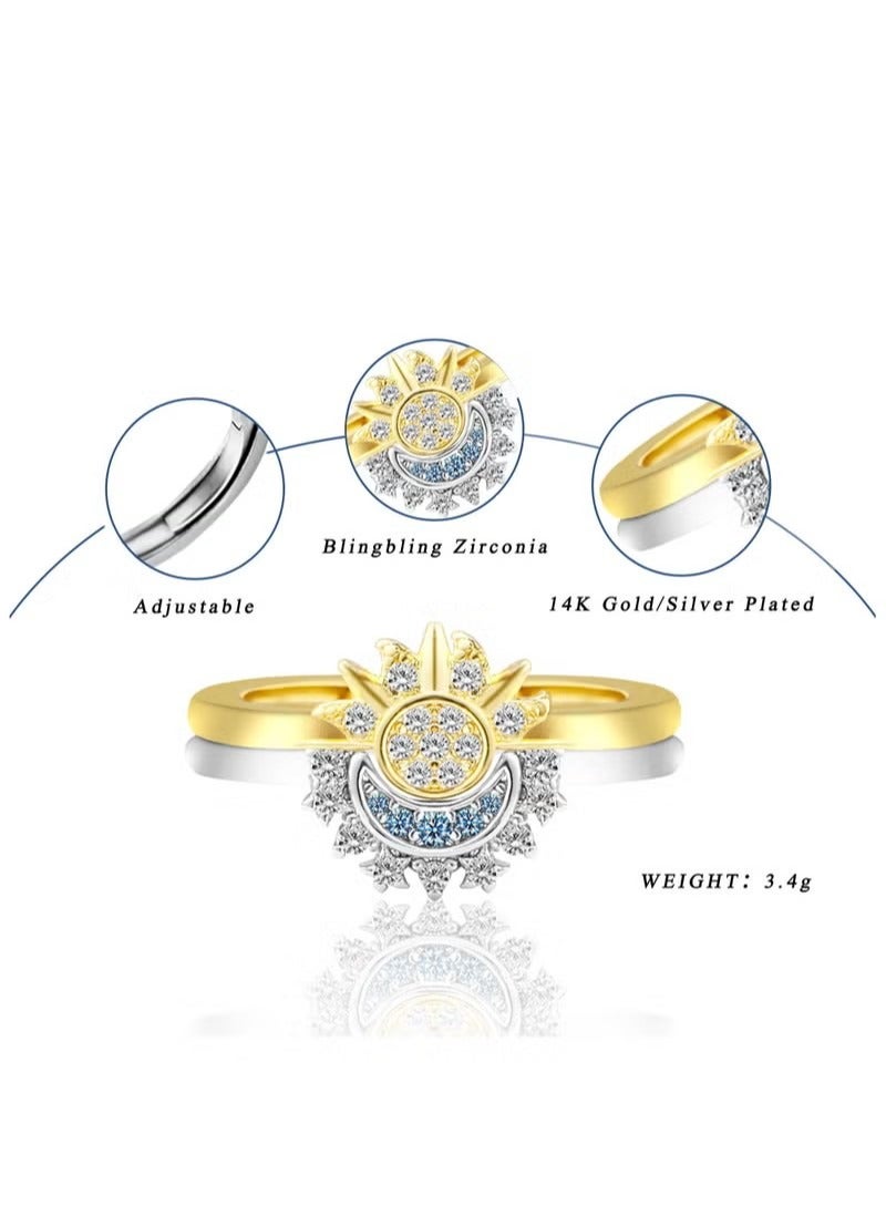 خاتم الشمس والقمر مجموعة خواتم تكديس للنساء ، خواتم مطابقة مجوهرات سماوية قابلة للتعديل أنيلوس بارا موخير كحلقات صداقة لأفضل هدايا صديق ، حلقات تكديس قمر الشمس للفتيات المراهقات - Image 3