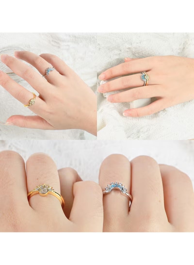 خاتم الشمس والقمر مجموعة خواتم تكديس للنساء ، خواتم مطابقة مجوهرات سماوية قابلة للتعديل أنيلوس بارا موخير كحلقات صداقة لأفضل هدايا صديق ، حلقات تكديس قمر الشمس للفتيات المراهقات - Image 4