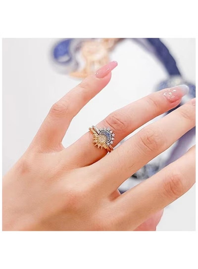 خاتم الشمس والقمر مجموعة خواتم تكديس للنساء ، خواتم مطابقة مجوهرات سماوية قابلة للتعديل أنيلوس بارا موخير كحلقات صداقة لأفضل هدايا صديق ، حلقات تكديس قمر الشمس للفتيات المراهقات - Image 2
