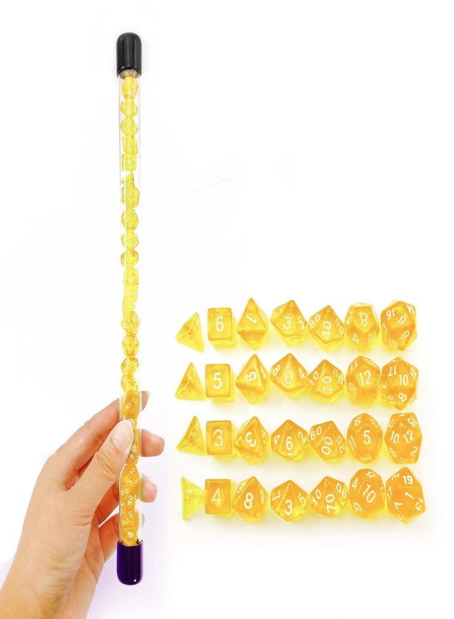 Bescon 28pcs Translucent Yellow Mini Polyhedral Dice Set in Tube, for Dungeons and Dragons RPG Dice 4X7pcs,Mini Gem Yellow Dice Set - Image 1
