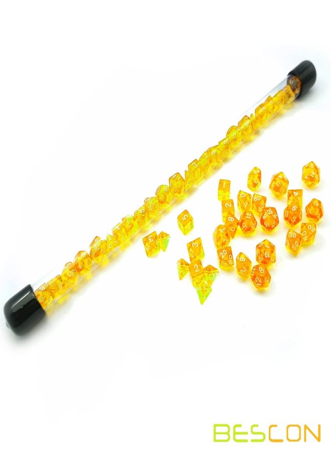 Bescon 28pcs Translucent Yellow Mini Polyhedral Dice Set in Tube, for Dungeons and Dragons RPG Dice 4X7pcs,Mini Gem Yellow Dice Set - Image 3