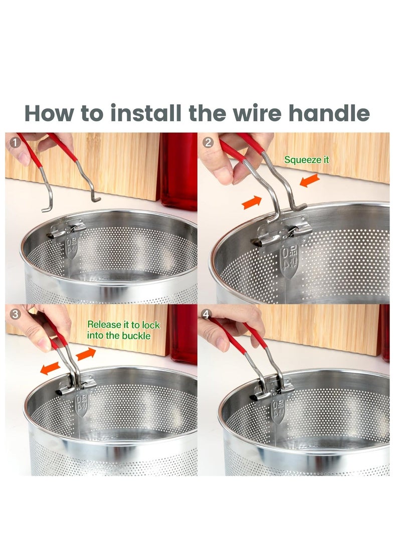 Deep Fryer Basket Round Stainless Steel Frying Basket with Long and Foldable Heat Resistant Silicone Handle for Frying French Fries Chickens Boiling Pasta Potatoes  - Image 4