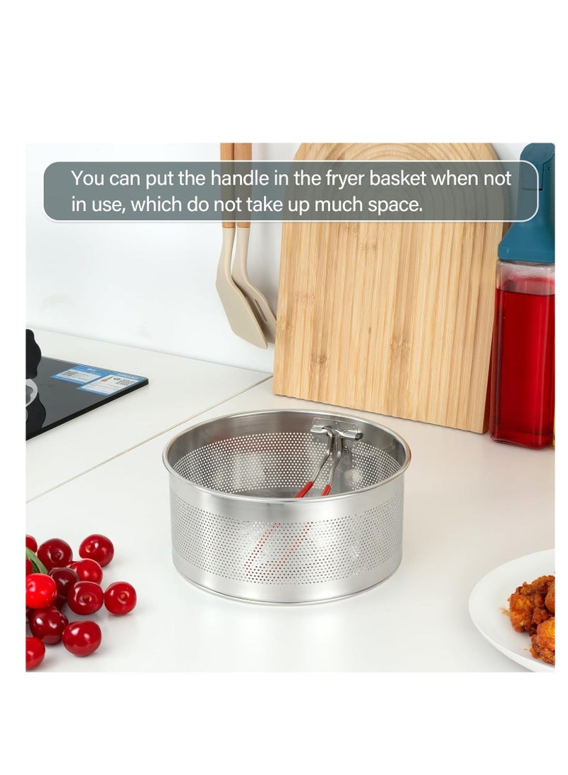 Deep Fryer Basket Round Stainless Steel Frying Basket with Long and Foldable Heat Resistant Silicone Handle for Frying French Fries Chickens Boiling Pasta Potatoes  - Image 5