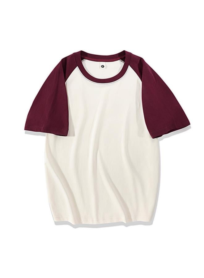 Song Feng Ya 230g Heavy Non-transparent Cotton Contrast Color T-shirt Women's Raglan Cotton Short-sleeved Top Men's And Women's Loose Bottoming Shirt T 