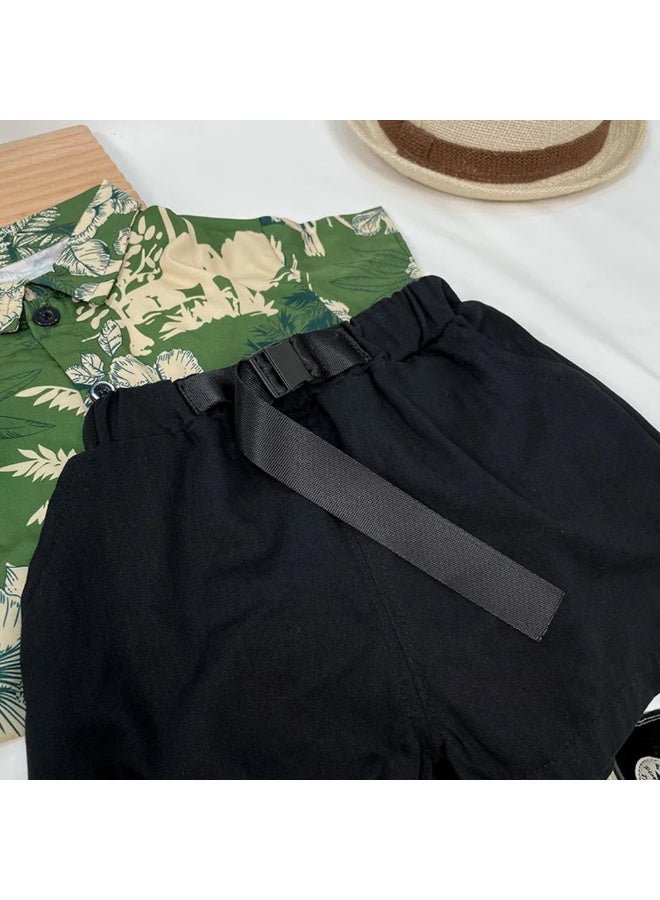 MiniMe Boys’ Summer 2-Piece Set | 18‑24 Months | Green Floral & Black | 100% Cotton | Includes Floral Shirt & Shorts | Lightweight & Breathable | Stylish & Comfortable | Ideal For Vacations & Daily Wear | Easy To Wash - Image 2