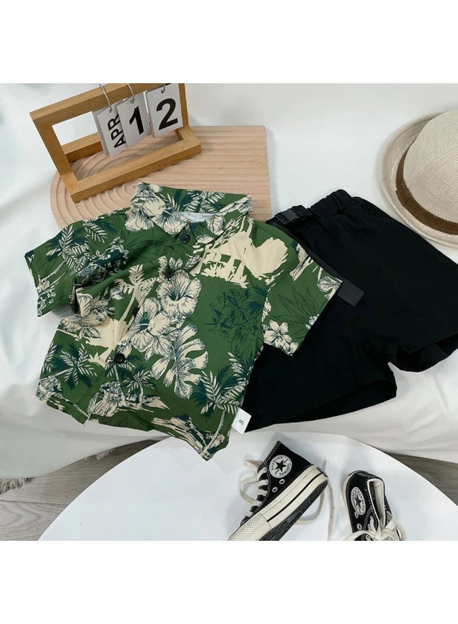 MiniMe Boys’ Summer 2-Piece Set | 18‑24 Months | Green Floral & Black | 100% Cotton | Includes Floral Shirt & Shorts | Lightweight & Breathable | Stylish & Comfortable | Ideal For Vacations & Daily Wear | Easy To Wash - Image 4