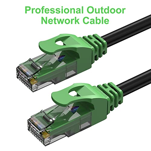ecjtu 350FT Cat6 Outdoor Ethernet Cable, In-Ground, Heavy Duty Direct Burial, 24AWG CCA Patch Cord for Laptops, PCs, Routers, Printers, Surveillance Camera, PoE, UTP Cat 6 Internet Cable with 25 Cable Ties - Image 2