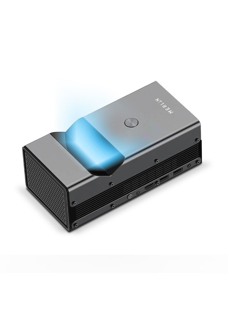 Merlin UltraCast Short Throw Projector | 1920x1080p Full HD, 300” Display, DLP by Texas Instruments, Built-in 2x5W Bluetooth Speakers, Auto Keystone, Screen Mirroring, 3.5mm Audio Out - Image 1
