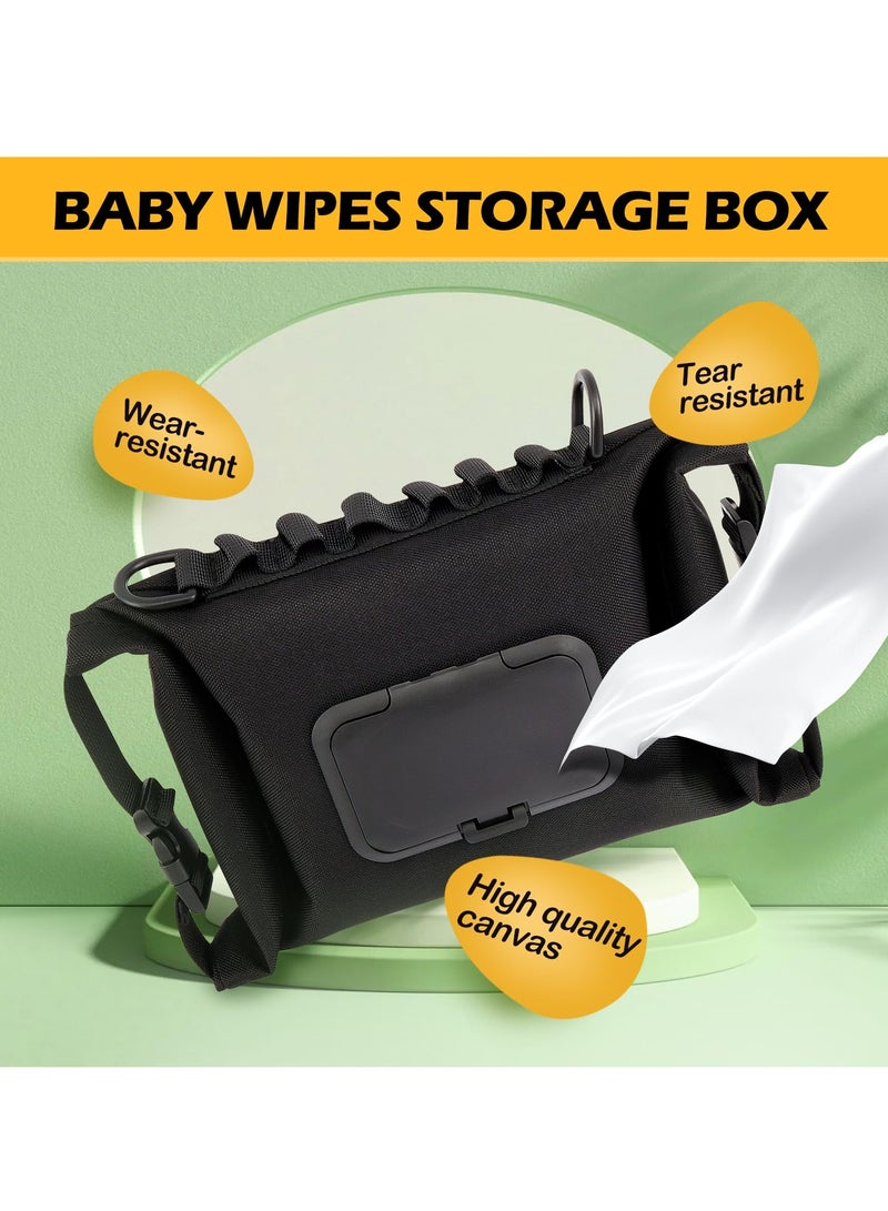 Zikra Baby Wipe Dispenser, Portable Wipes Container for Travel, Waterproof Canvas Wipes Dispenser, Wet Wipes Pouches Dispenser, with Press Lid and Zip Refillable Hanging Wipe Holder, Keeps Wipe Fresh, Black - Image 3