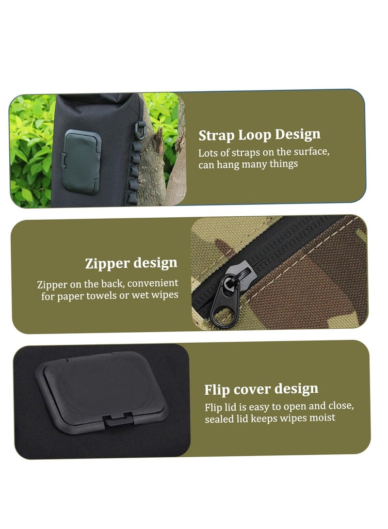 Zikra Baby Wipe Dispenser, Portable Wipes Container for Travel, Waterproof Canvas Wipes Dispenser, Wet Wipes Pouches Dispenser, with Press Lid and Zip Refillable Hanging Wipe Holder, Keeps Wipe Fresh, Black - Image 2